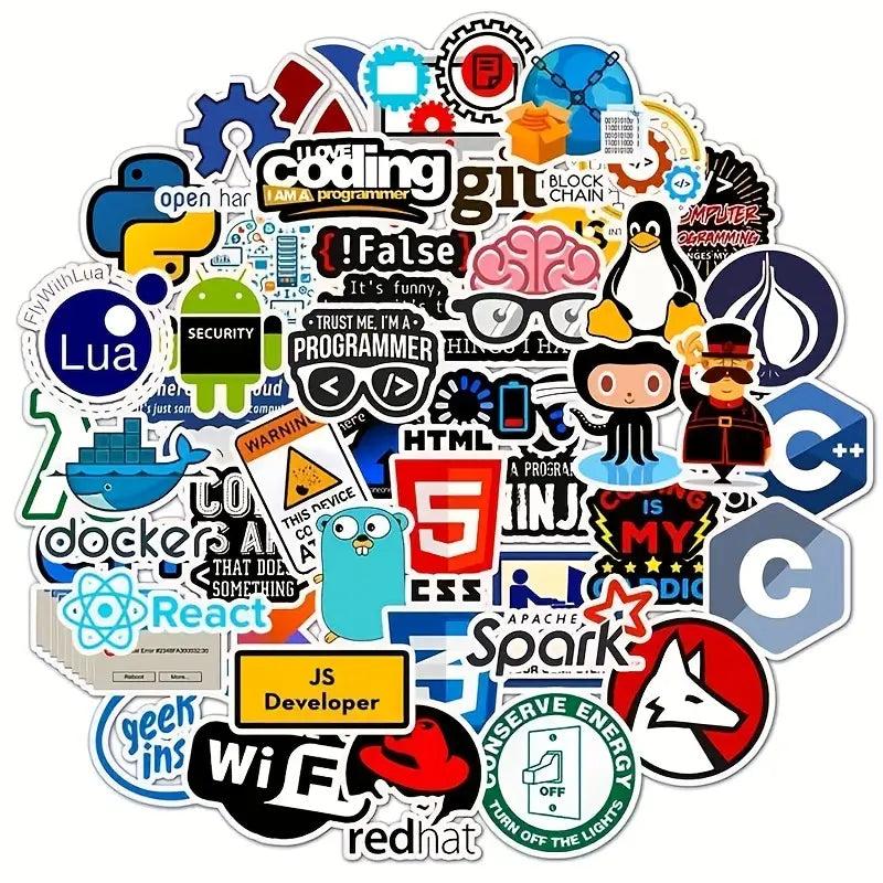50pcs Programming Stickers for Laptops, Bottles, Phones, Cars and More