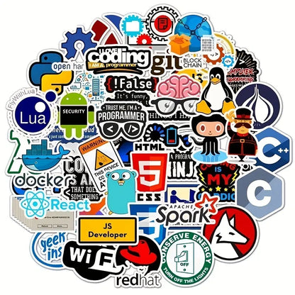 50pcs Programming Stickers for Laptops, Bottles, Phones, Cars and More