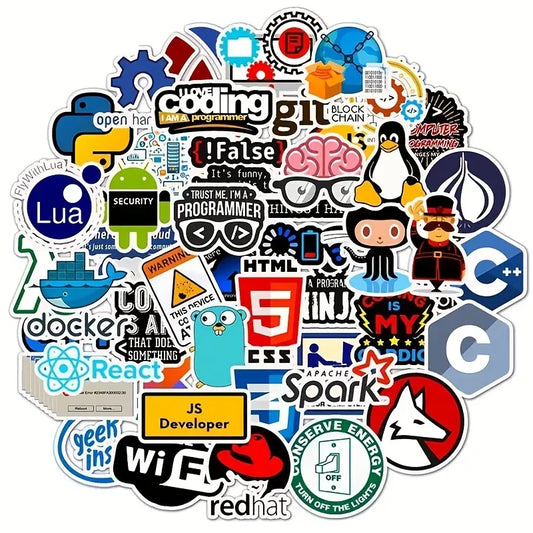 50pcs Programming Stickers for Laptops, Bottles, Phones, Cars and More